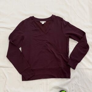 Athleta Recharge Sweatshirt V-Neck Wrap Front Top - Deep Plum—Medium